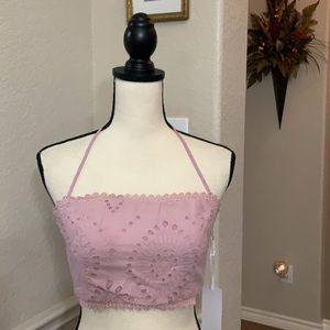 Rose Velvet dusty rose eyelet cropped top Sizes L